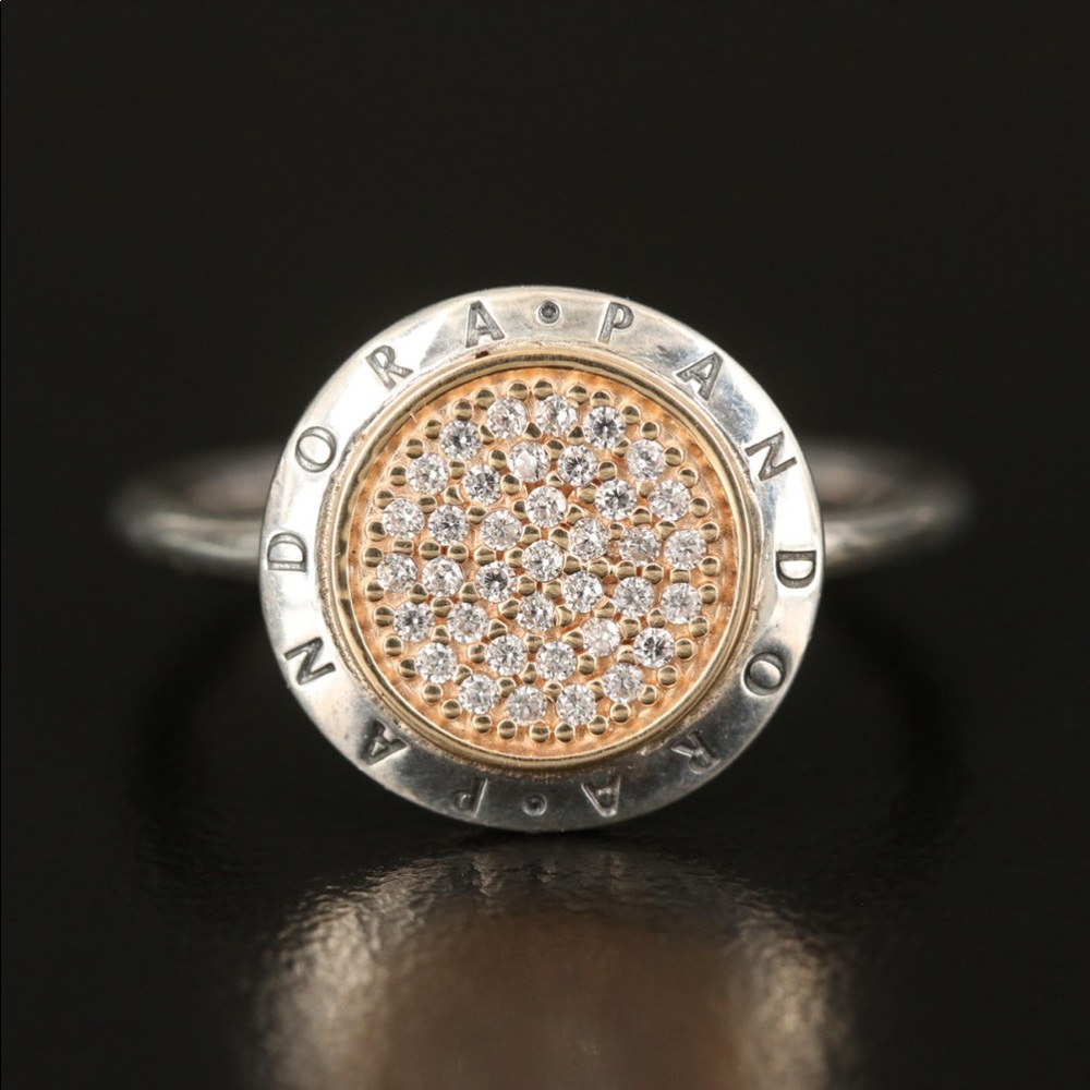 Pandora Sterling and 14K ,CZ ring. Size 7.75
